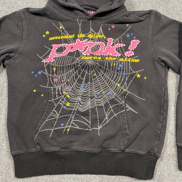Sp5der Pink Hoodie 'Black' X Young Thug Mens Size Small Grunge Emo Goth - Picture 2 of 6